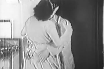 Woman with big ass and boobs gives head and does it doggy style in old b&w clip
